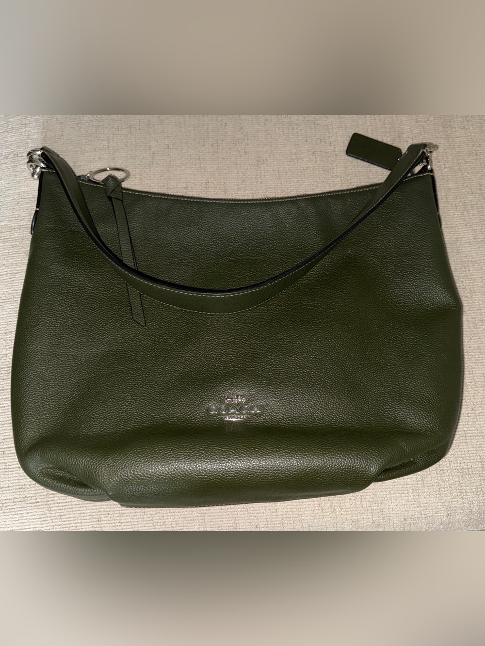 Coach Dark Olive Leather shoulder Bag with Silver Hardware